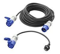 ProPlus Kit CEE: câble d'extension - 20 m - 3 x 2,5 mm² - Câble Adaptateur 40 cm Prise Schuko à CEE - Convient Entre +50 et -35 °C - Multiprise - Prise Camping Car - Sac de Rangement Inclus - Noir