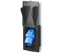 ProPlus Prise Murale Extérieure CEE 16 A 160 x 100 mm Noire | Plastique résistant aux UV, clapet de protection IP44. Pour camping-car, caravane, bateau et atelier en extérieur.