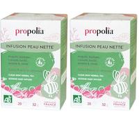 PROPOLIA - Bio - Infusion peau nette - Propolis, Bardane, Romarin, Basilic, Menthe & Citron - Fabriquée en France - 20 Sachets (Lot de 2)