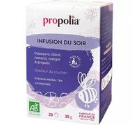 PROPOLIA - Bio - Infusion du Soir - Relaxation et sommeil - Propolis, Tilleul, Guimauve, Romarin et Oranger - Fabriquée en France - 20 Sachets
