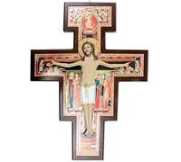 Proposte Religiose Croix de Saint Damien en Bois mural avec Christ en relief - 40 x 30 x 2,5 cm