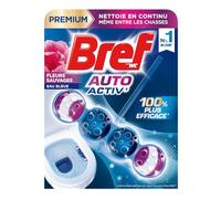 Propreté continue entre les chasses - BREF Bloc WC Auto Activ' Premium Fleurs Sauvages Eau Bleue - 52 g - x1 - Lot de 4