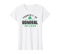 Propriété de Donegal Irlande Est. 1474 Shamrock Distressed BG T-Shirt Graphique avec Valeur, Femme, Blanc, XS