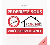 Propriété sous vidéo surveillance, panneau signalisation sécurité alarme - PVC - 630 x 450 mm