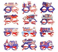 Propriétés photographiques du 4 juillet, accessoires de photomaton du 4 juillet, décorations thématiques patriotiques lunettes de lunettes. Ensemble de 12 décorations patriotiques pour le 4 juillet