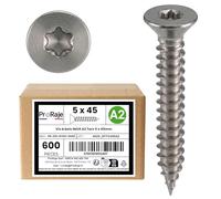 PRORAJE Vis à bois INOX A2 : 5 x 45 mm | Tête fraisée empreinte TORX (TX) | Acier inoxydable A2 (V2A / AISI 304) | construction/aggloméré/terrasse/etc : LOT DE 600 Pcs