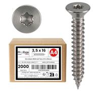 PRORAJE Vis à bois INOX A4 : 3,5 x 16 mm | Tête fraisée empreinte TORX (TX) | Acier inoxydable A4 (V4A / AISI 316) | construction/aggloméré/terrasse/etc : LOT DE 2000 Pcs