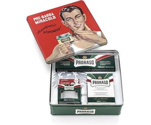 Proraso Coffret Cadeau Vintage « Gino », Kit de Rasage (3p) avec Crème Avant-Rasage, Crème à Raser & Baume Après-Rasage, Huile d'Eucalyptus & Menthol