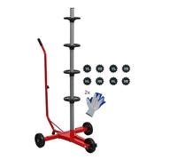 PROREGAL Arbre de Rangement pour Jantes Mobile CARRERO | HxLxP 118x85x58cm | jusqu'à 4 pneus | Rouge