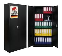 PROREGAL Armoire à Portes battantes Elephant entièrement monté classeur métallique verrouillable 2 Portes 180x80x40cm 4 Niveaux en Acier Noir