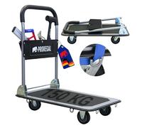 PROREGAL Carrello professionale Rhino 150 kg pieghevole Con ruote in Gomma, ruote girevoli a 360° e ruote fisse Con Freno di stazionamento, Con Borsa portautensili e 6 occhielli di sicurezza
