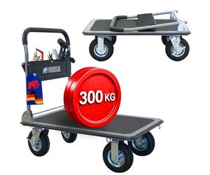 PROREGAL Chariot à Plateforme Professionnel BIG Rhino 300 kg Pliable avec pneus pneumatiques, roulettes pivotantes à 360° et roulettes Fixes avec Frein de stationnement