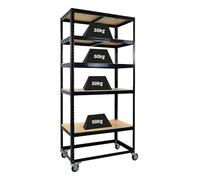 PROREGAL Chariot de préparation de Commandes BÜFFEL, Étagère Mobile 192x90x50cm, 5 Niveaux, Charge par étagère 50kg, 2 roulettes pivotantes & 2 roulettes pivotantes avec Frein, Noir