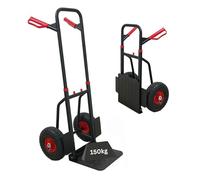 PROREGAL Chariot Diable Professionnel Taurus 150 Pliable & Extensible 110x50x57 cm | Capacité 150 kg | Acier avec pneus gonflables, poignées de Maintien & protège-Roues | Rouge-Noir