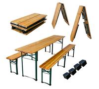 PROREGAL CHEFGASTRO Ensemble de Tente à bière Pliable au Milieu 220 cm de Large 3 pièces 1x Table 2X bancs à bière Bois Verni y Compris 16x Protections de Sol en Plastique Meubles de Jardin