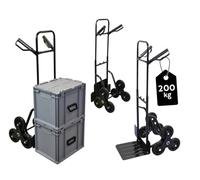 PROREGAL Diable pour escaliers Odin | HxLxP 111x60x43cm | Capacité de Charge 200kg | Pneus en Caoutchouc Dur | Noir | Diable de Transport Pliable