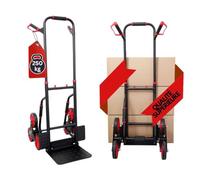 PROREGAL Diable Pro pour escaliers Taurus | HxLxP 115x52x63 cm | Capacité de Charge 250kg | Acier| TPR- Roues Caoutchouc| Rouge-Noir