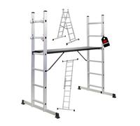PROREGAL Échafaudage de Chantier MULTISTEP, Aluminium 3en1, 2x6 échelons, 2,7m Capacité de Charge 150kg, Echafaudage de Travail Echelle Double Echelle Simple