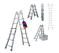 PROREGAL Échelle Multifonction 3-en-1 en Aluminium Apollo 4 mètres | 4x4 échelons | Charge maximale 150 kg | Aluminium | Argent