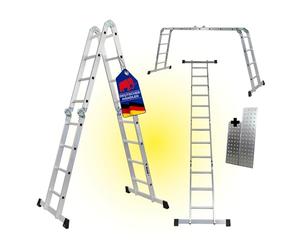 PROREGAL Échelle Multifonction MULTISTEP avec Plateforme, Échelle en Aluminium en 4 Parties, 4x4 échelons, jusqu'à 4,6 m de Hauteur, Capacité de Charge 150kg, Echafaudage