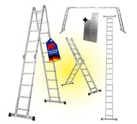 PROREGAL Échelle multifonctionnelle à barreaux MULTISTEP, 4 Parties en Aluminium, 4x5 barreaux, Hauteur maximale 5,7 m, Charge maximale 150 kg, échafaudage, échelle Double, échelle Simple