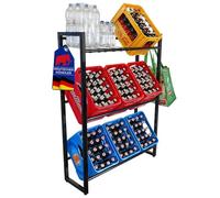 PROREGAL Étagère à Boissons KÖNIGSSEE XL Plus avec 6 Supports et 2 Crochets HxLxP 137x105x32 cm 9 caisses sur 3 Niveaux Pieds réglables en Hauteur Noir