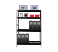 PROREGAL Étagère à pneus Tiger | HxLxP 180x120x40 cm | jusqu'à 12 pneus sur 2 Niveau + 2 rangements | Noir | Porte-Pneu, Rack à pneus, rayonnage, Stockage, Rangement, Support, Atelier, Garage