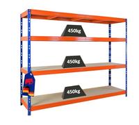 PROREGAL Étagère Charge Lourd Rhino | HxLxP 180x240x60cm | 4 Niveaux en aggloméré 8mm | 450kg par Niveau | Bleu/Orange | Étagère de Garage, étagère de Rangement, Stockage, rayonnage