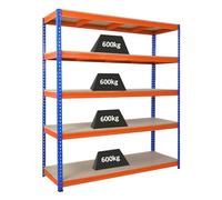 PROREGAL Étagère Charge Lourde Bison | HxLxP 200x180x60cm | 5 Niveaux | Charge du Compartiment 600kg | Bleu-Orange | Étagère Robuste de Garage, Atelier, Cave, sous-Sol, Stockage, Rangement, Rayonnage