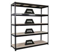 PROREGAL Étagère Charge Lourde Bison | HxLxP 200x200x60cm | 5 Niveaux | Charge du Compartiment 600kg | Noir | Étagère Robuste de Garage, Atelier, Cave, sous-Sol, Stockage, Rangement, Rayonnage