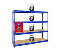 PROREGAL Étagère Charge Lourde Dino | HxLxP 180x240x60cm | 450kg par Niveau | Bleu | Étagère Robuste de Garage, Atelier, Cave, sous-Sol, Stockage, Rangement, Rayonnage