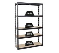 PROREGAL Étagère Charge Lourde Giant Tiger | HxLxP 200x120x40cm | 265kg par Niveau | 5 Niveaux | Noir | Étagère Robuste de Garage, Atelier, Cave, sous-Sol, Stockage, Rangement, rayonnage