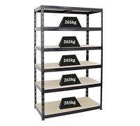 PROREGAL Étagère Charge Lourde Giant Tiger | HxLxP 200x120x60cm | 265kg par Niveau | 6 Niveaux | Noir | Étagère Robuste de Garage, Atelier, Cave, sous-Sol, Stockage, Rangement, rayonnage