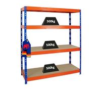 PROREGAL Étagère Charge Lourde Rhino | HxLxP 180x160x60cm | 4 Niveaux en aggloméré 16mm | 500kg par Niveau | Bleu/Orange | Étagère de Garage, étagère de Rangement, Stockage, rayonnage
