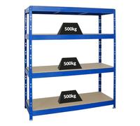 PROREGAL Étagère Charge Lourde Rhino | HxLxP 180x160x60cm | 4 Niveaux en aggloméré 16mm | 500kg par Niveau | Bleu | Étagère de Garage, étagère de Rangement, Stockage, rayonnage