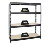 PROREGAL Étagère Charge Lourde Rhino | HxLxP 180x160x60cm | 4 Niveaux en aggloméré 16mm | 500kg par Niveau | Noir | Étagère de Garage, étagère de Rangement, Stockage, rayonnage