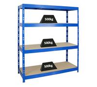 PROREGAL Étagère Charge Lourde Rhino | HxLxP 180x160x60cm | 4 Niveaux en aggloméré 8mm | 500kg par Niveau | Bleu | Étagère de Garage étagère de Rangement Stockage rayonnage
