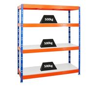 PROREGAL Étagère Charge Lourde Rhino | HxLxP 180x160x60cm | 4 Niveaux en mélamine 16mm | 500kg par Niveau | Bleu/Orange | Étagère de Garage, étagère de Rangement, Stockage, rayonnage