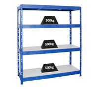 PROREGAL Étagère Charge Lourde Rhino | HxLxP 180x160x60cm | 4 Niveaux en mélamine 16mm | 500kg par Niveau | Bleu | Étagère de Garage, étagère de Rangement, Stockage, rayonnage