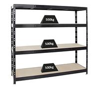 PROREGAL Étagère Charge Lourde Rhino | HxLxP 180x200x60cm | 4 Niveaux en aggloméré 8mm | 500kg par Niveau | Noir | Étagère de Garage étagère de Rangement Stockage rayonnage