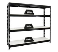 PROREGAL Étagère Charge Lourde Rhino | HxLxP 180x200x60cm | 4 Niveaux en mélamine 16mm | 500kg par Niveau | Noir | Étagère de Garage étagère de Rangement Stockage rayonnage