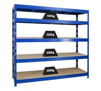 PROREGAL Étagère Charge Lourde Rhino | HxLxP 180x200x60cm | 5 Niveaux en aggloméré 8mm | 500kg par Niveau | Bleu | Étagère de Garage étagère de Rangement Stockage rayonnage