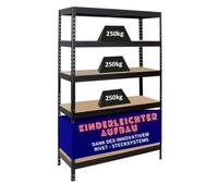 PROREGAL Étagère Charge Lourde Rivet | HxLxP 180x120x45cm | 250kg par Niveau | Système d'emboîtement innovant | Noir | Étagère Robuste de Garage, Atelier, Cave, sous-Sol, Stockage, Rangement