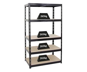 PROREGAL Étagère Charge Lourde Tiger | HxLxP 180x100x60cm | 265kg par Niveau | Noir | Étagère Robuste de Garage, Atelier, Cave, sous-Sol, Stockage, Rangement, rayonnage