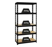 PROREGAL Étagère Charge Lourde Tiger | HxLxP 180x90x45cm | 265kg par Niveau | Noir | Étagère Robuste de Garage, Atelier, Cave, sous-Sol, Stockage, Rangement, rayonnage