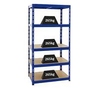 PROREGAL Étagère Charge Lourde Tiger | HxLxP 180x90x60cm | 265kg par Niveau | Bleu | Étagère Robuste de Garage, Atelier, Cave, sous-Sol, Stockage, Rangement, rayonnage