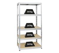 PROREGAL Étagère Charge Lourde Tiger | HxLxP 180x90x60cm | 265kg par Niveau | Galvanisé | Étagère Robuste de Garage, Atelier, Cave, sous-Sol, Stockage, Rangement, rayonnage