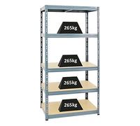 PROREGAL Étagère Charge Lourde Tiger | HxLxP 180x90x60cm | 265kg par Niveau | Gris | Étagère Robuste de Garage, Atelier, Cave, sous-Sol, Stockage, Rangement, rayonnage
