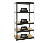 PROREGAL Étagère Charge Lourde Tiger | HxLxP 180x90x60cm | 265kg par Niveau | Noir | Étagère Robuste de Garage, Atelier, Cave, sous-Sol, Stockage, Rangement, rayonnage