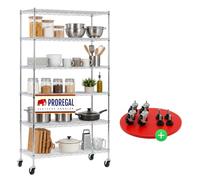 PROREGAL Étagère grillagée Hades avec roulettes & 6 tablettes grillagées HxLxP 160x90x40cm Charge par Tablette 75 kg métal Argent chromé étagère Filaire